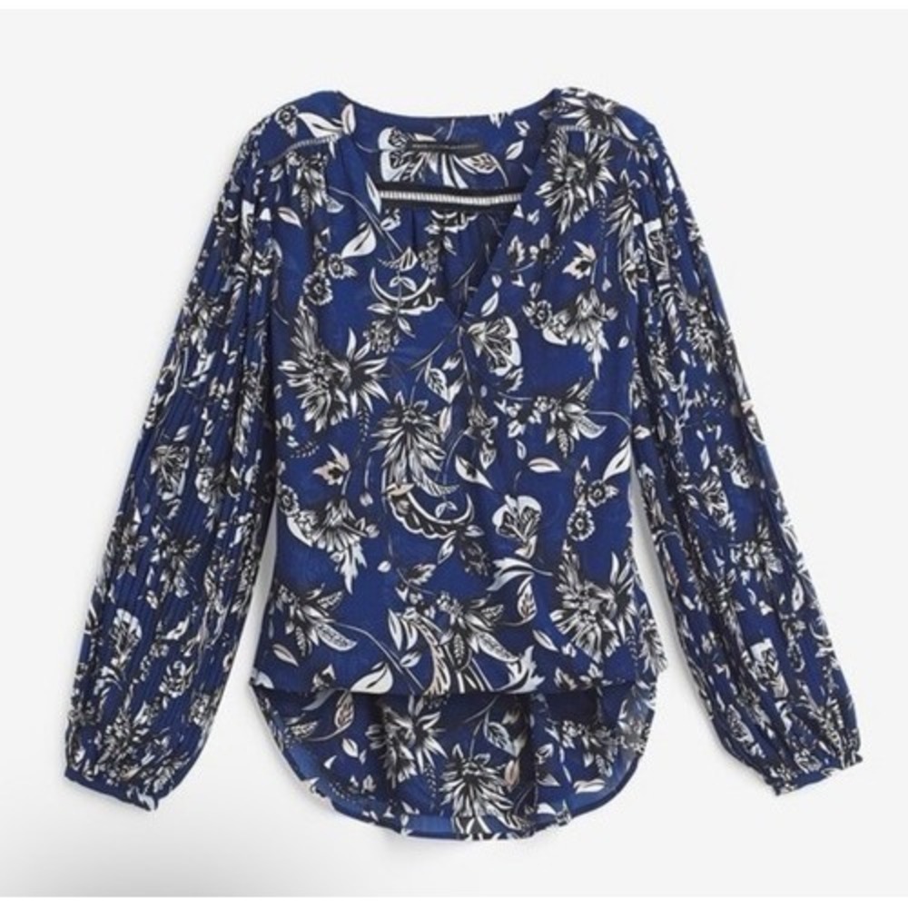NWOT‎ White House Black Market Floral Hi Low Faux Wrap Blouse Women 10 China